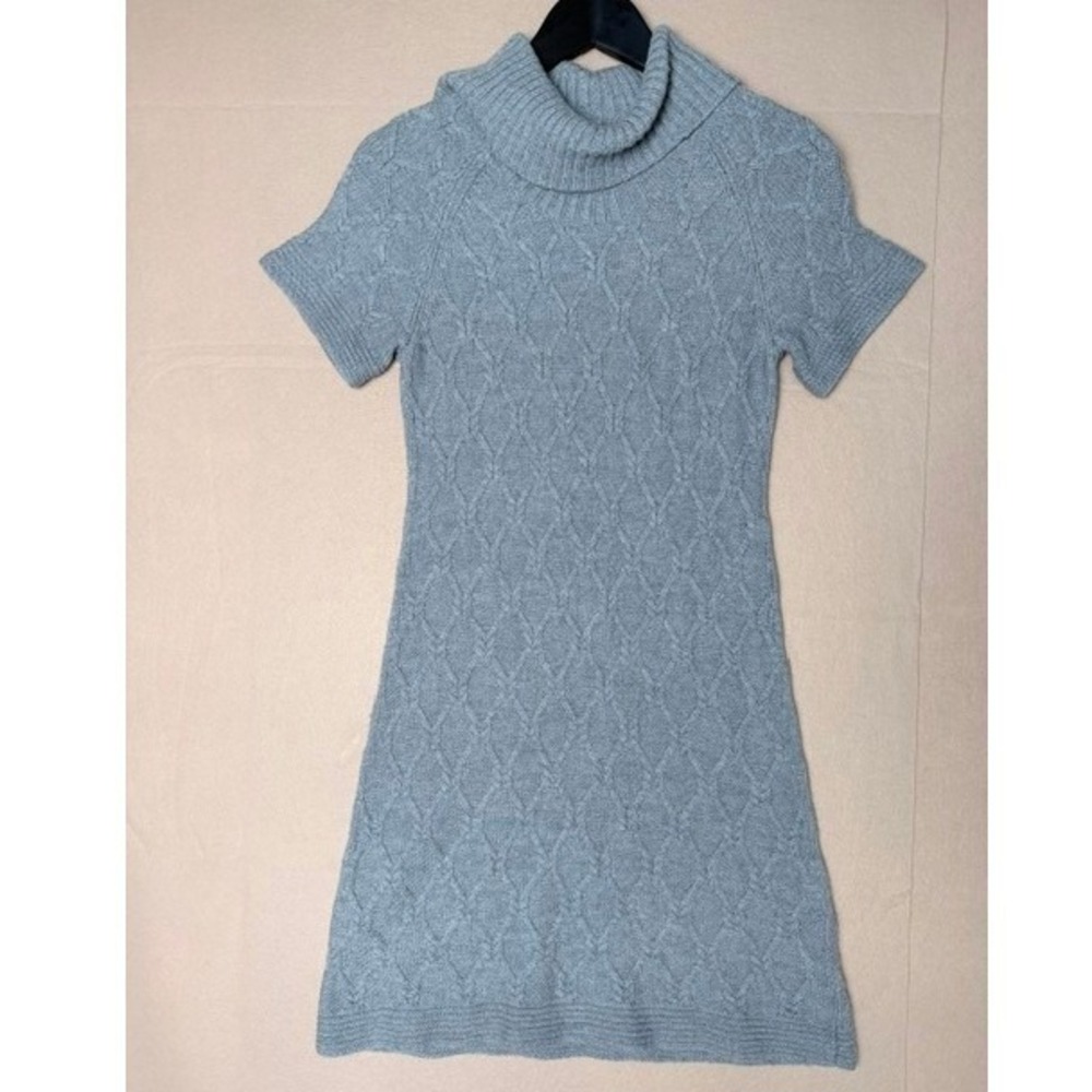 Banana Republic Womens XS Merino Wool Cable Knit Turtleneck Sweater Dress Gray